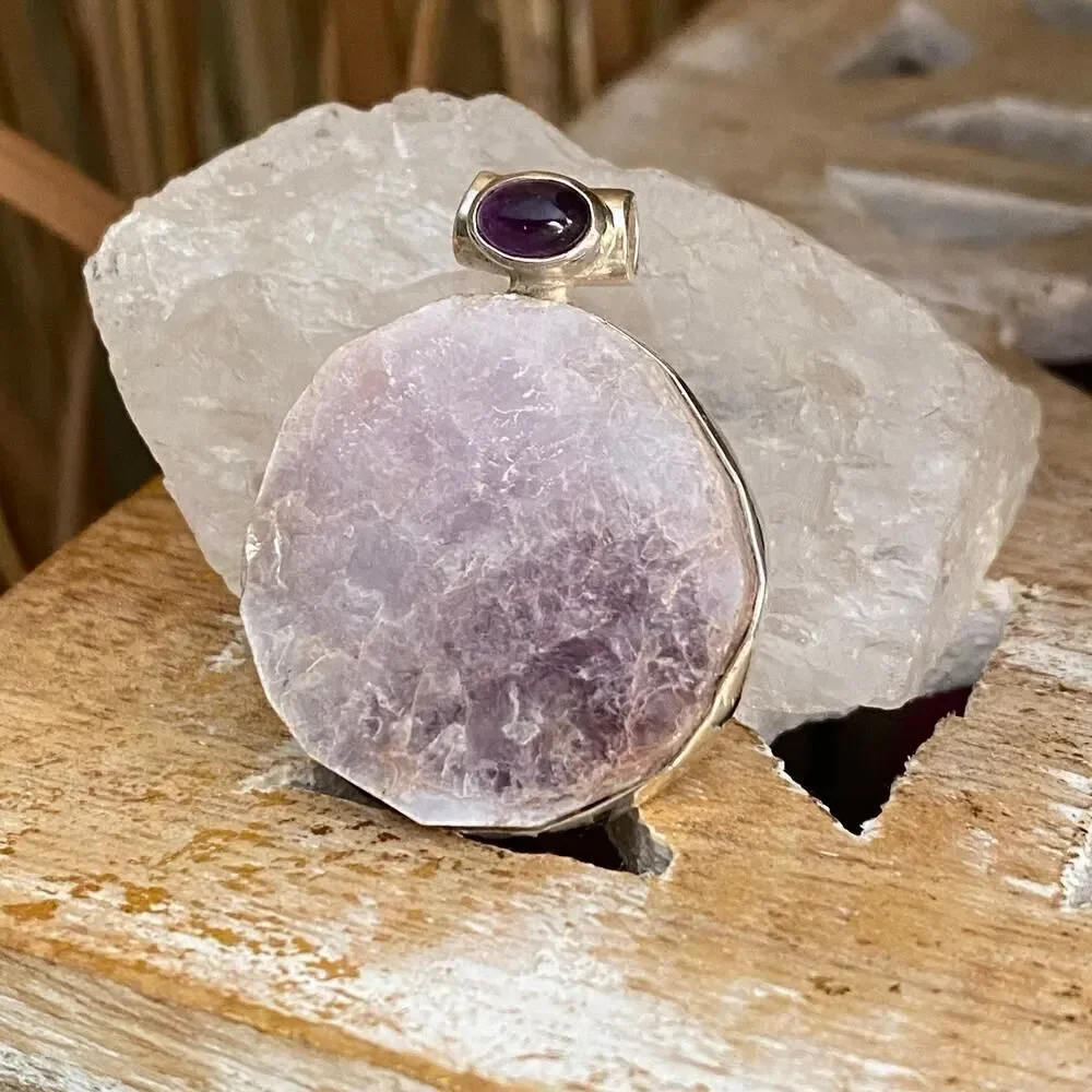 Flashy Lepidolite Mica & Amethyst Sterling Silver Pendant